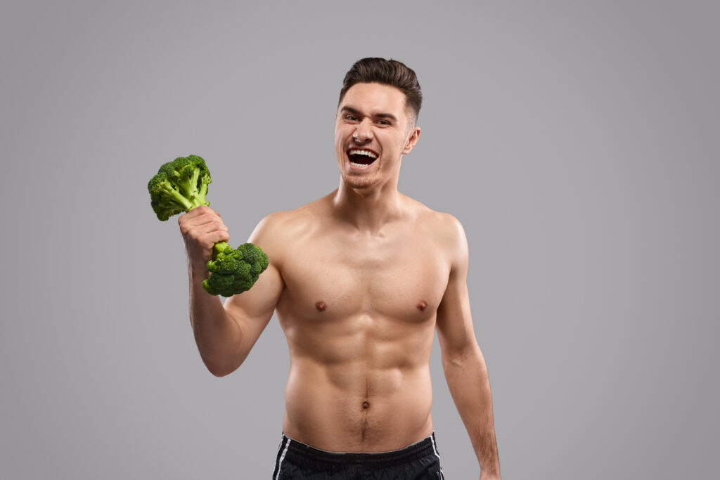 strong man lifting broccoli dumbbell 2023 11 27 05 18 57 utc nutrition,exercise,mental health