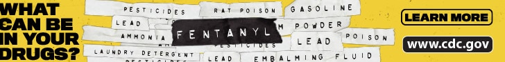 The word "Fentanyl" displayed over an image of common drug additives, symbolizing the hidden dangers of fentanyl addiction